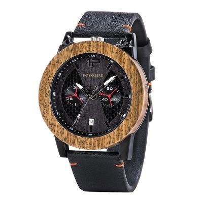 Relógio Masculino De Madeira Bobo Bird T030 À Prova D'Água Preto