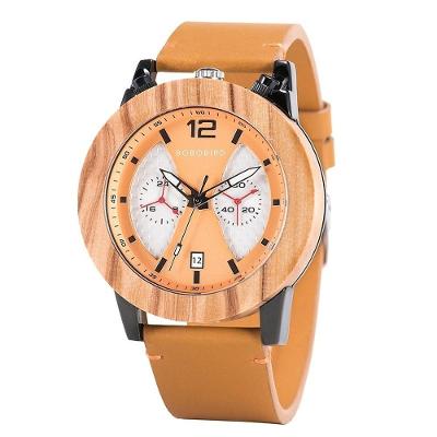 Relógio Masculino De Madeira Bobo Bird T030 À Prova D'Água Bege