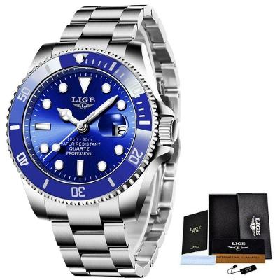 Relógio Masculino Lige 10045 à Prova D'água Prata Azul