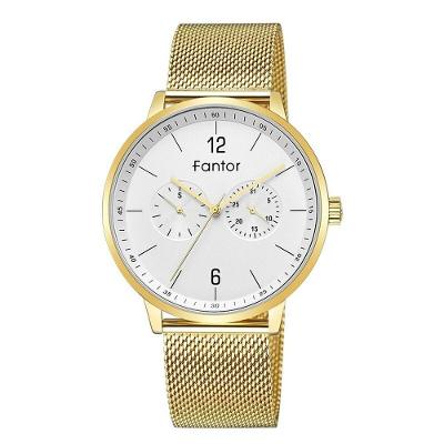 Relógio Masculino Fantor Wf1017G À Prova D'Água Ouro