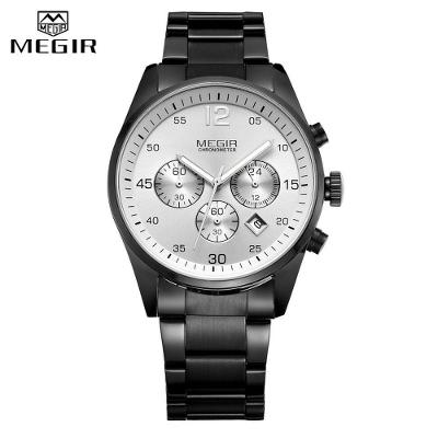 Relógio Masculino Megir 2010 à Prova D'água Prata Preto