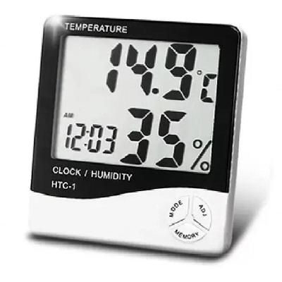 Termo Higrômetro Medidor Temperatura Umidade Com Relógio Digital Pd-003