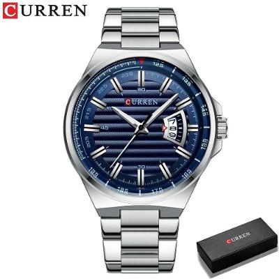 Relógio Masculina Curren 8375 À Prova D'Água Prata