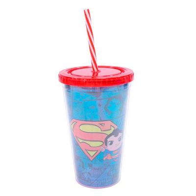 Copo Com Canudo Super Homem Dc Comics 450ml Tasco Inport