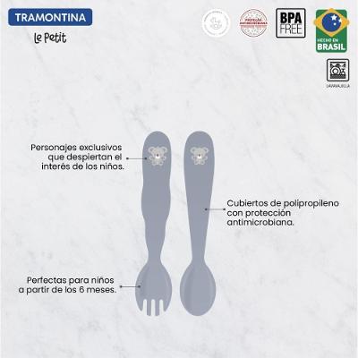 Jogo De Tralheres Infantil Tramontina Le Petit Cinza 02Pçs