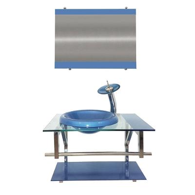 Gabinete de Vidro 60cm Inox com Cuba Chapéu Redonda Azul