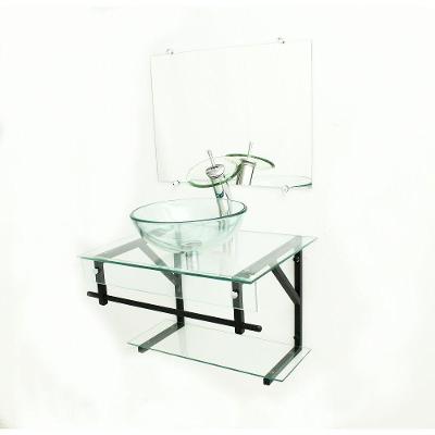 Gabinete de Vidro 60cm com Cuba Redonda Incolor