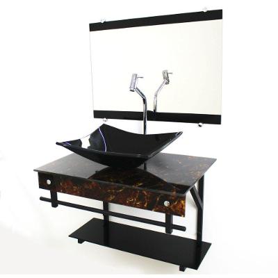 Gabinete de Vidro 60cm com Cuba Retangular Mármore Imperador