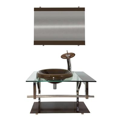 Gabinete de Vidro 60cm Inox Cuba Chapéu Redonda Marrom