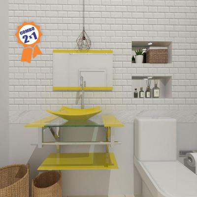 Kit Gabinete de Vidro 60 cm Cuba e Torneira Algarve Amarelo