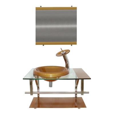Gabinete de Vidro 60cm Inox Cuba Chapéu Redonda Dourado Real
