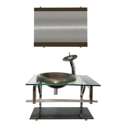 Gabinete de Vidro 60cm Cuba Chapéu Redonda Ouro Envelhecido