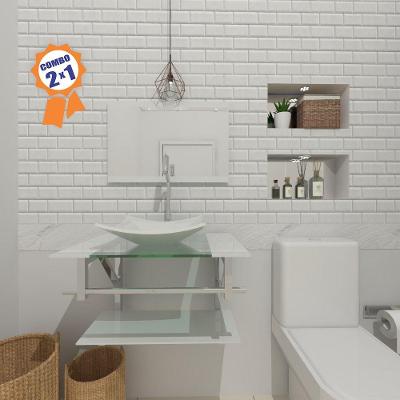 Kit Gabinete de Vidro 60 cm Cuba e Torneira Algarve Branca