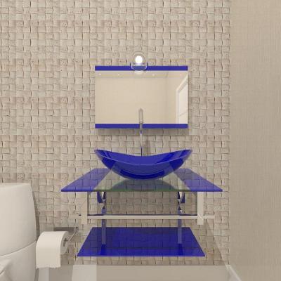 Gabinete de Vidro 60cm Inox com Cuba Oval Azul Escuro