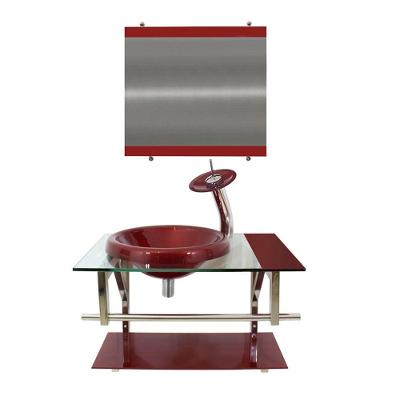 Gabinete de Vidro 60cm Cuba Chapéu Redonda Vermelho Cereja