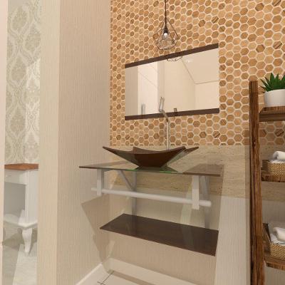 Kit Gabinete de Vidro 60 cm Cuba e Torneira Algarve Marrom