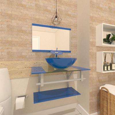 Gabinete de Vidro 60cm com Cuba Redonda Azul