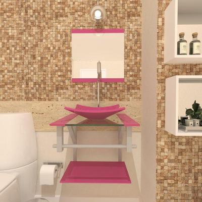 Gabinete de Vidro 40CM AC com Cuba Quadrada Rosa
