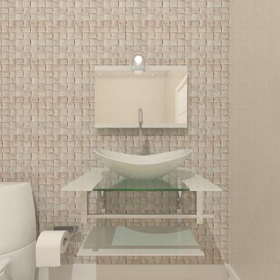 Gabinete de Vidro 60cm Inox com Cuba Oval Branco