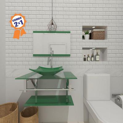 Kit Gabinete de Vidro 60 cm Cuba e Torneira Algarve Verde