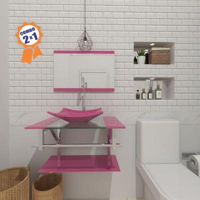 Kit Gabinete de Vidro 60 cm Cuba e Torneira Algarve Rosa