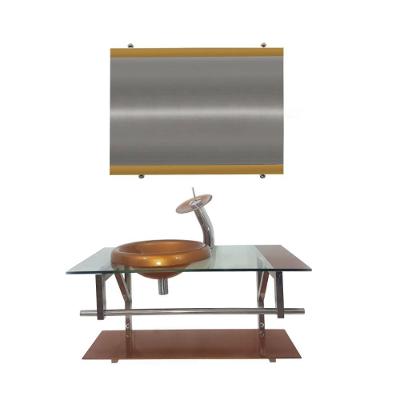 Gabinete de Vidro 80cm com Cuba Chapéu Redonda Dourado Real