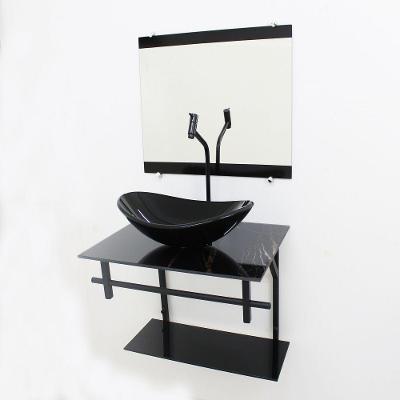 Gabinete de Vidro 60cm com Cuba Oval Mármore Preto