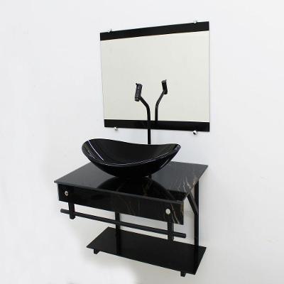 Gabinete de Vidro 60cm com Cuba Oval Mármore Preto