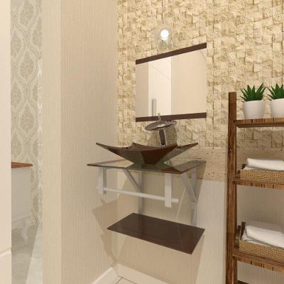 Kit Gabinete de Vidro com Cuba Retangular + Torneira Marrom