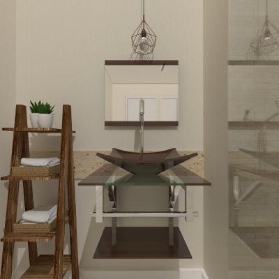 Gabinete de Vidro 45cm Inox Cuba Quadrada e Torneira Algarve