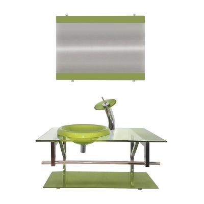 Gabinete de Vidro 80cm com Cuba Chapéu Redonda Verde Oliva