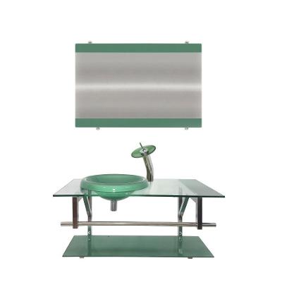 Gabinete de Vidro 80cm Inox com Cuba Chapéu Redonda Verde