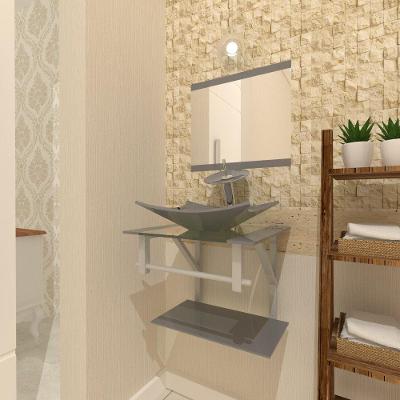 Kit Gabinete de Vidro com Cuba Retangular + Torneira Prata