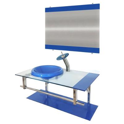 Gabinete de Vidro 90cm com Cuba Chapéu Redonda Azul Escuro