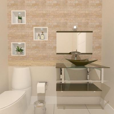 Gabinete de Vidro 70cm com Cuba Retangular Ouro Envelhecido