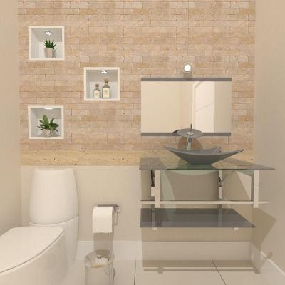 Gabinete de Vidro 70cm Inox com Cuba Retangular Prata