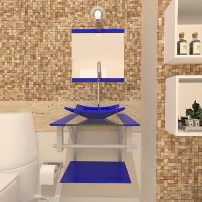 Gabinete de Vidro 40cm AC com Cuba Quadrada Azul Escuro