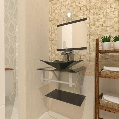 Kit Gabinete de Vidro com Cuba Retangular + Torneira Preto