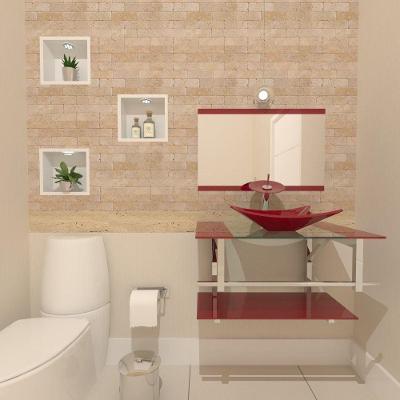 Gabinete de Vidro 70cm com Cuba Retangular Vermelho Cereja