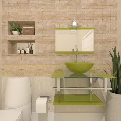 Gabinete de Vidro 60cm Inox com Cuba Redonda Verde Oliva