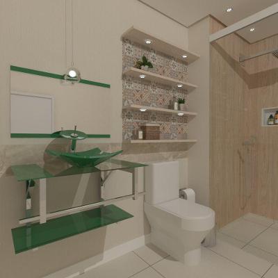 Gabinete de Vidro 70cm com Cuba Quadrada Verde