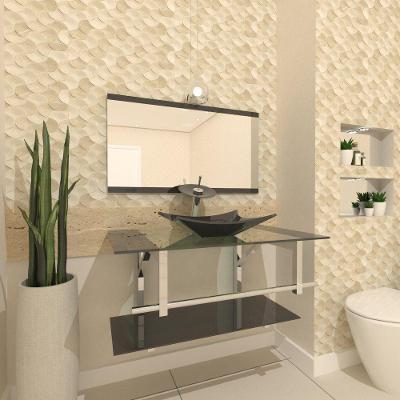 Gabinete de Vidro 80cm Inox com Cuba Retangular Grafite