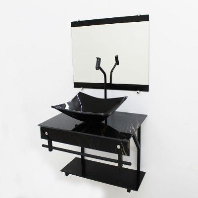 Gabinete de Vidro 60cm com Cuba Retangular Mármore Preto