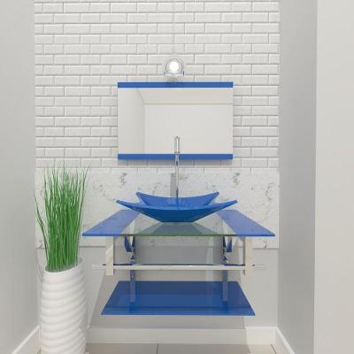 Gabinete de Vidro 60cm Inox com Cuba Retangular Azul