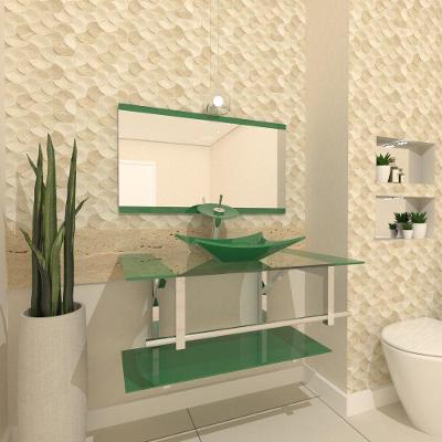 Gabinete de Vidro 90cm Inox com Cuba Retangular Verde