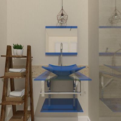 Gabinete de Vidro com Cuba quadrada Azul + Torneira Algarve