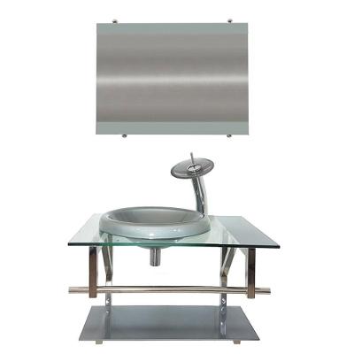 Gabinete de Vidro 60cm Inox com Cuba Chapéu Redonda Prata