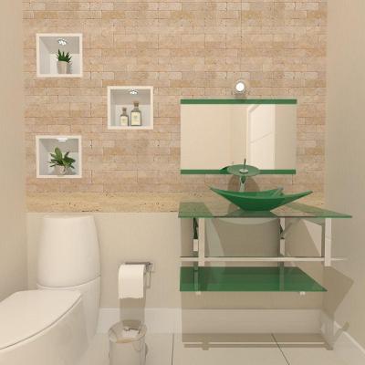 Gabinete de Vidro 70cm Inox com Cuba Retangular Verde