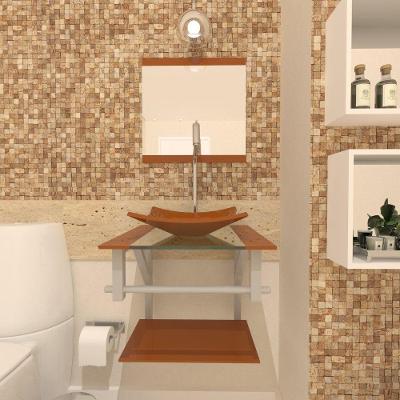 Gabinete de Vidro 40cm AC com Cuba Quadrada Dourado Real
