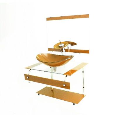 Gabinete de Vidro 60cm Inox com Cuba Oval Dourado Real